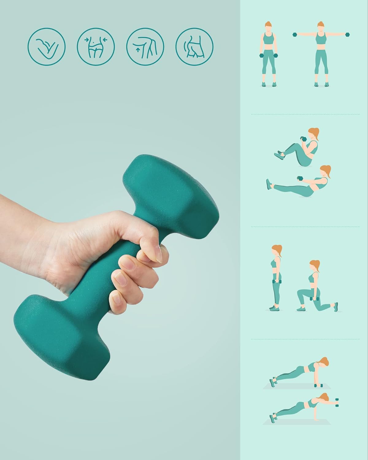 SONGMICS Hex Fitness Súlyzókészlet 2x3 kg, Csúszásmentes, Vinyl Bevonatú Vas, Zöld - Image 2