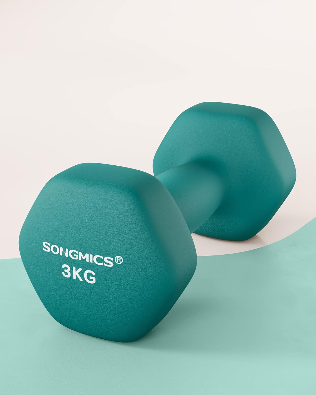SONGMICS Hex Fitness Súlyzókészlet 2x3 kg, Csúszásmentes, Vinyl Bevonatú Vas, Zöld - Image 5