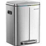 SONGMICS kettős szelektív hulladékgyűjtő szemetes 2x20 l, pedállal és soft-close fedéllel, belső vödörrel, acél, 45x58x32 cm, ezüst