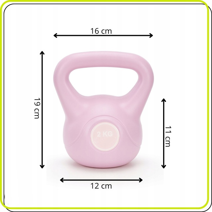 2 kg-os kettlebell, bitumen töltettel és tartós ABS borítással, 16x19 cm, rózsaszín - Image 2