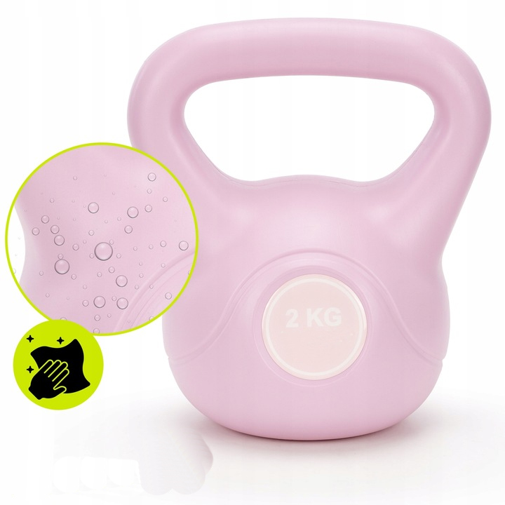 2 kg-os kettlebell, bitumen töltettel és tartós ABS borítással, 16x19 cm, rózsaszín - Image 4