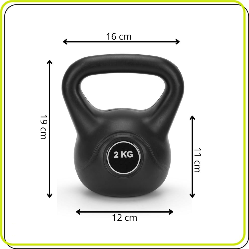 2 kg-os kettlebell, bitumen töltettel és tartós ABS borítással, 19x16 cm, fekete - Image 10