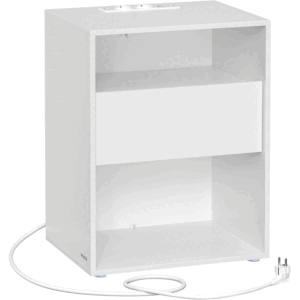 VASAGLE Éjjeliszekrény fiókkal és töltőállomással, 2 aljzat, 2 USB port, 45x35x58 cm, fehér