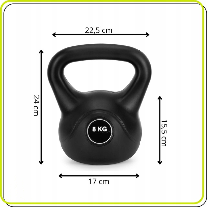 8 kg-os kettlebell, bitumen töltettel és tartós ABS borítással, 24x23 cm, fekete - Image 2