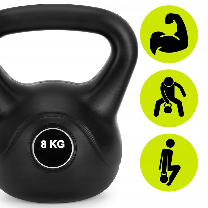 8 kg-os kettlebell, bitumen töltettel és tartós ABS borítással, 24x23 cm, fekete - Image 3