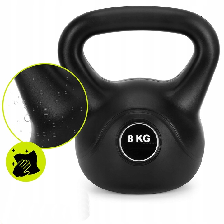 8 kg-os kettlebell, bitumen töltettel és tartós ABS borítással, 24x23 cm, fekete - Image 4