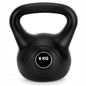 8 kg-os kettlebell, bitumen töltettel és tartós ABS borítással, 24x23 cm, fekete