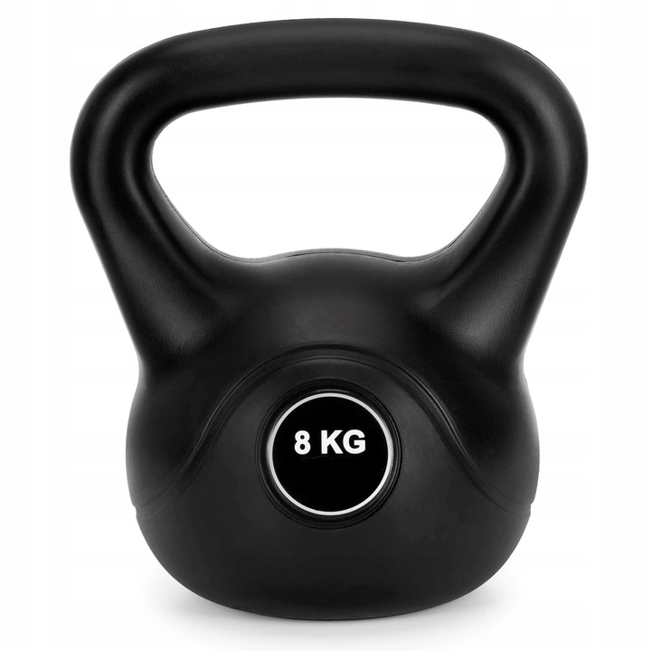8 kg-os kettlebell, bitumen töltettel és tartós ABS borítással, 24x23 cm, fekete