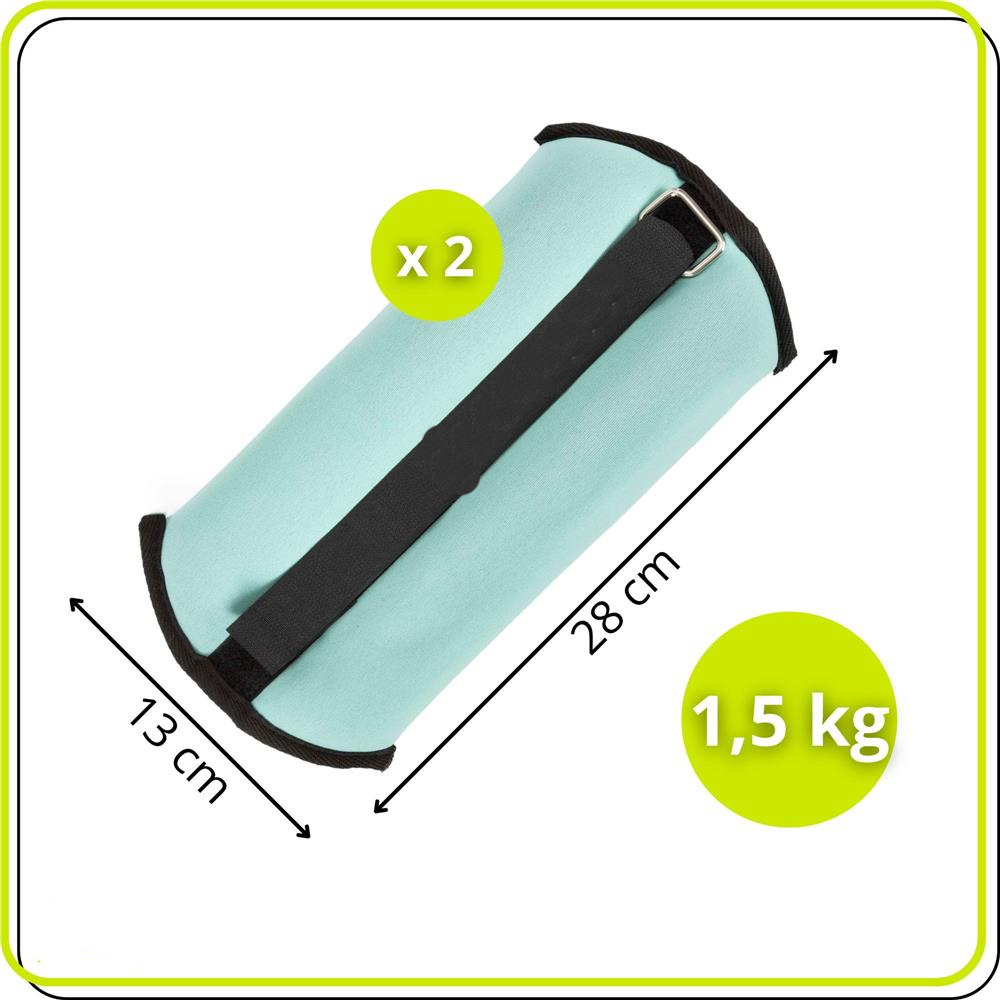 Csukló- és bokasúly készlet, 2 x 1,5 kg, neoprén és vas-homok töltet, 28x13 cm, mentazöld - Image 8