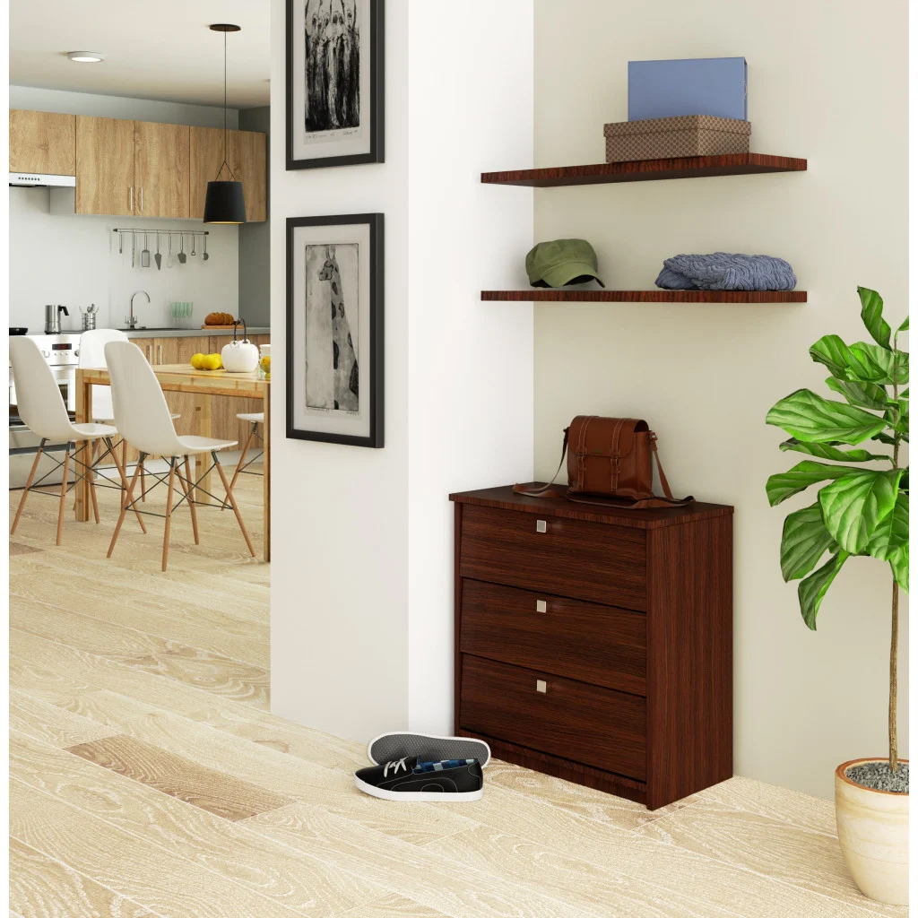 MINI cipősszekrény 3 billenőajtóval, 16 mm-es laminált forgácslapból, 60x31x62 cm, wenge barna - Image 4