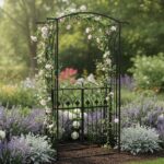 Fém kerti pergola kapuval, kúszónövény tartó, 106x50x217 cm, fekete