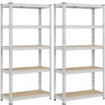 SONGMICS 2 darabos fém tárolópolc szett, 5 szintes, állítható polcokkal, MDF polclapokkal, 875 kg, 40 x 90 x 180 cm, ezüstszínű