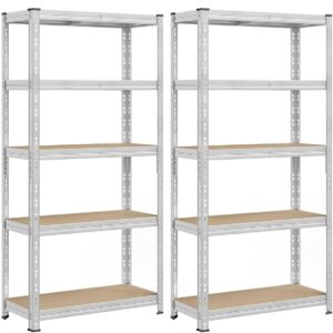 SONGMICS 2 darabos fém tárolópolc szett, 5 szintes, állítható polcokkal, MDF polclapokkal, 875 kg, 40 x 90 x 180 cm, ezüstszínű