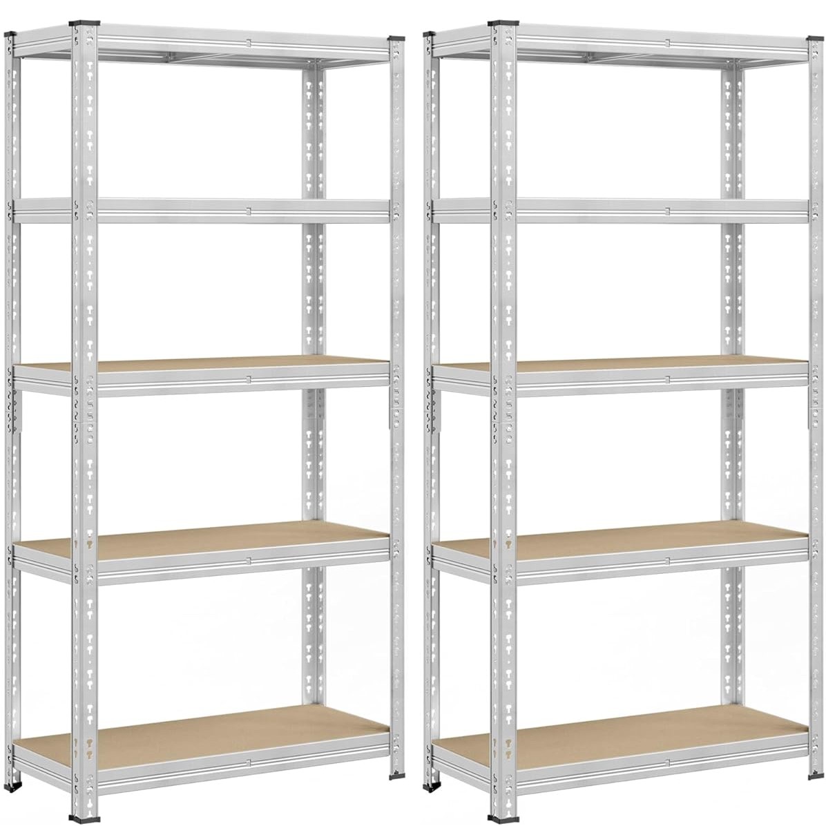 SONGMICS 2 darabos fém tárolópolc szett, 5 szintes, állítható polcokkal, MDF polclapokkal, 875 kg, 40 x 90 x 180 cm, ezüstszínű