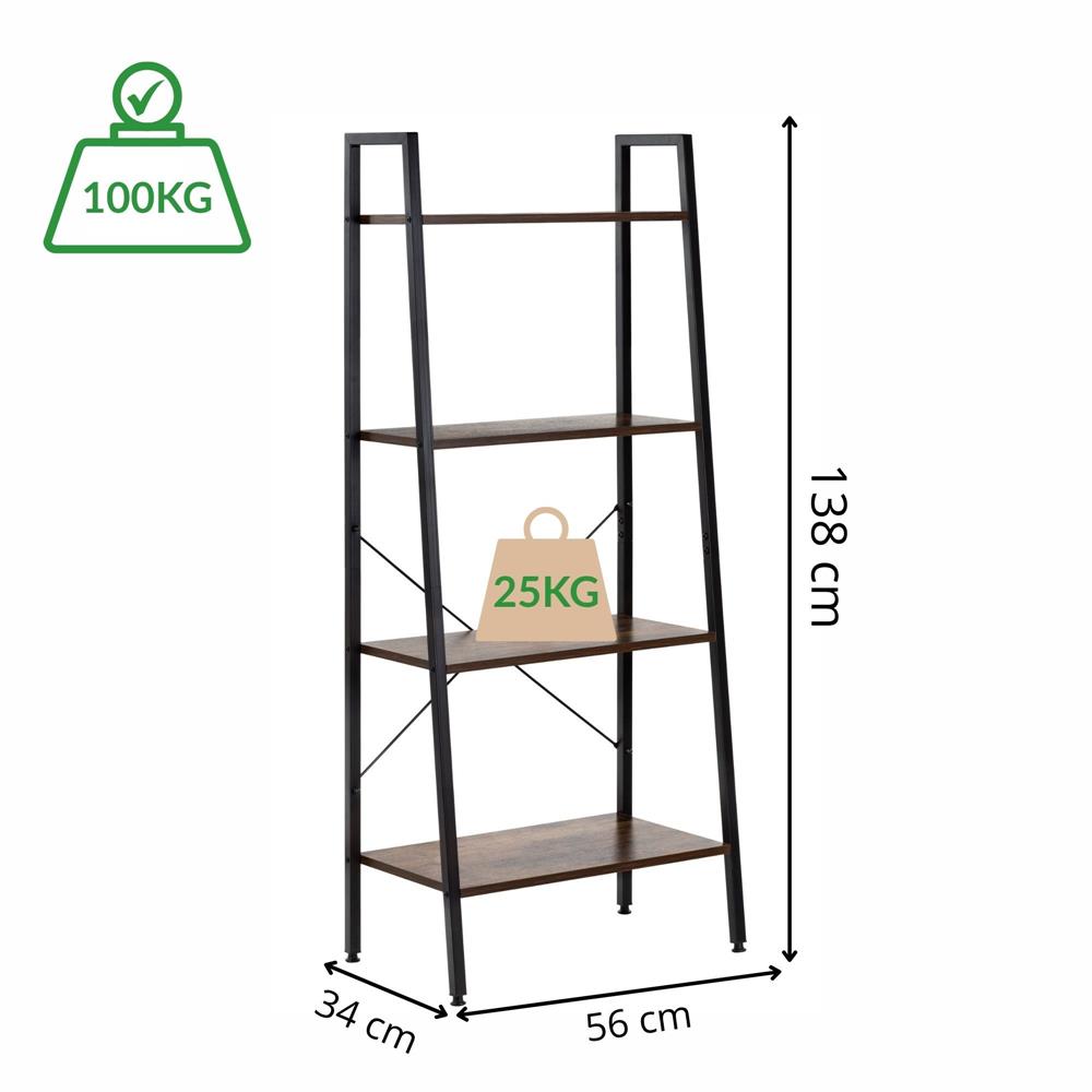 4 szintes ipari stílusú polc fém vázzal és MDF lapokkal, 56x34x138 cm, sötétbarna és fekete - Image 22