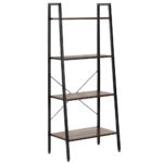 4 szintes ipari stílusú polc fém vázzal és MDF lapokkal, 56x34x138 cm, sötétbarna és fekete