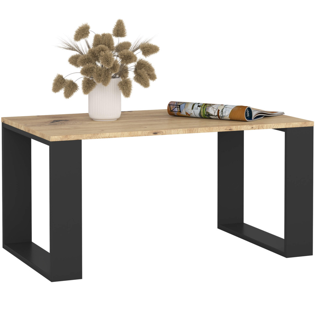 NOX dohányzóasztal alsó polccal, laminált forgácslap, 92x53x45 cm, artisan tölgy és fekete