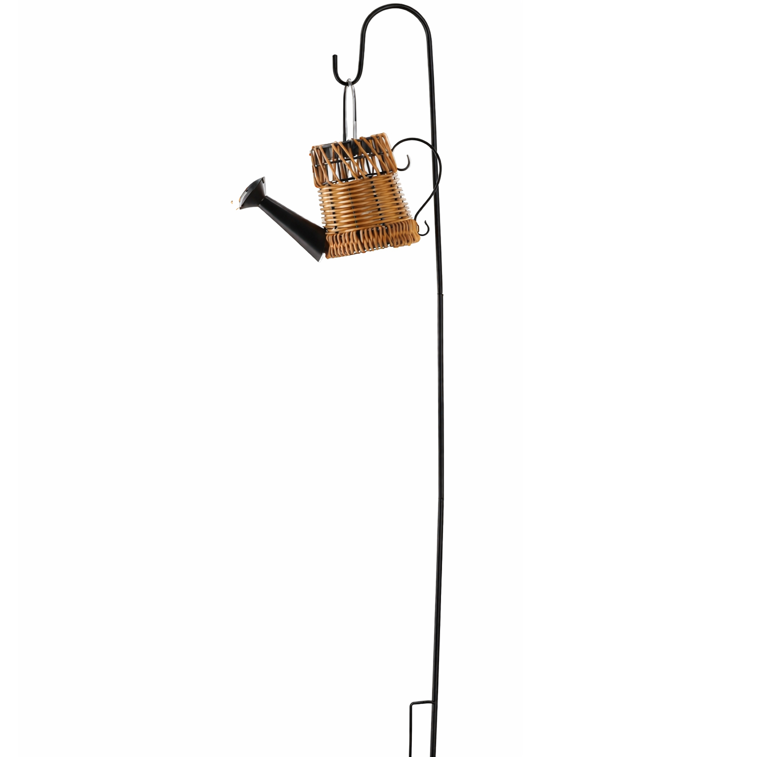 Rattan öntözőkannás kerti napelemes lámpa, 33 db meleg fehér LED, napelem, IP44, 110 cm, barna - Image 4