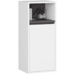 Függesztett fürdőszoba-polc, ajtóval és 2 polccal, 16 mm-es forgácslap, 35x30x80 cm, fehér és szürke