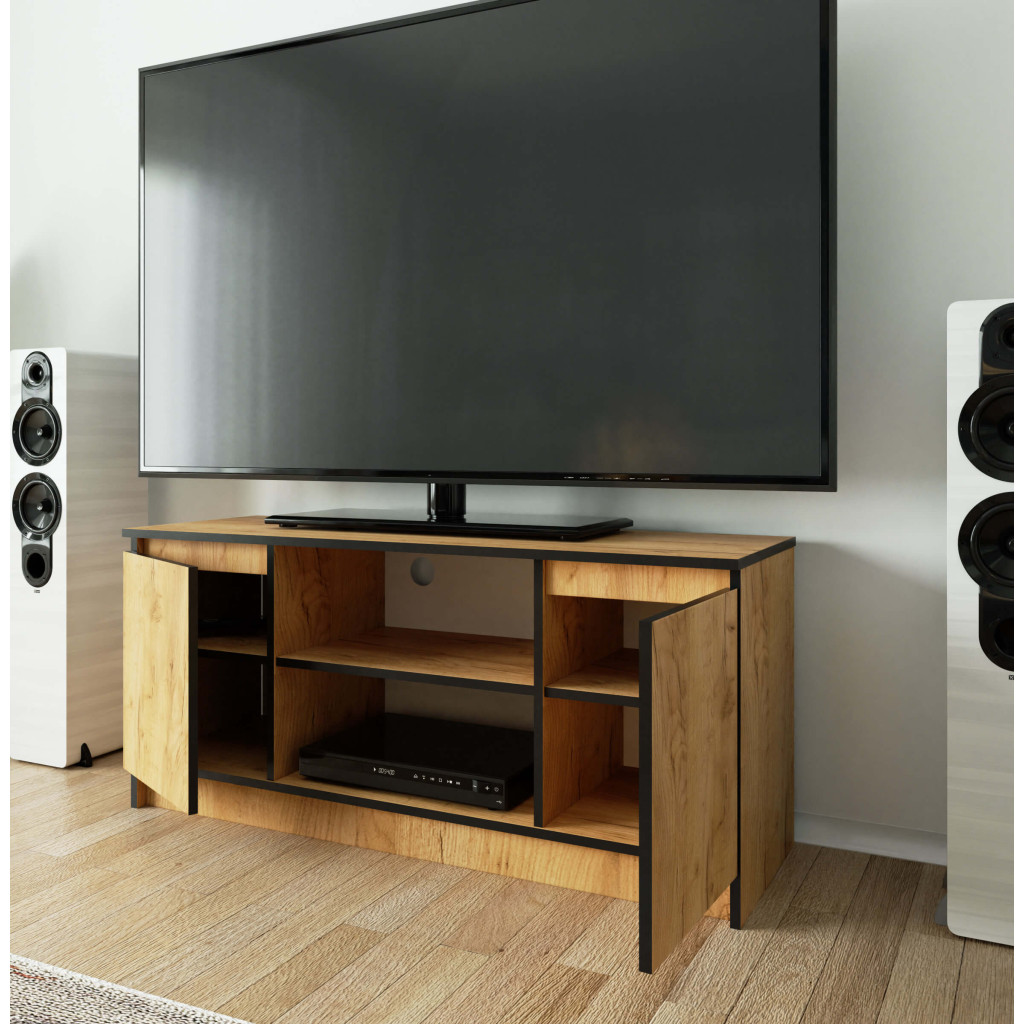 TV-szekrény 2 ajtóval és egy polccal, PAL laminált 16 mm, 120x40x55 cm, kézműves tölgyfa - Image 4