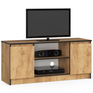 TV-szekrény 2 ajtóval és egy polccal, PAL laminált 16 mm, 120x40x55 cm, kézműves tölgyfa