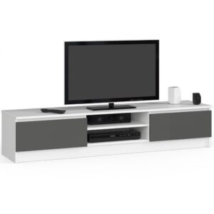 TV-szekrény 2 ajtóval és középső polcokkal, PAL laminált, 160x40x33 cm, fehér és szürke