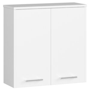 Fali fürdőszobai szekrény, 2 ajtóval és 1 belső polccal, 16 mm-es laminált forgácslap, 60x23x60 cm, fehér