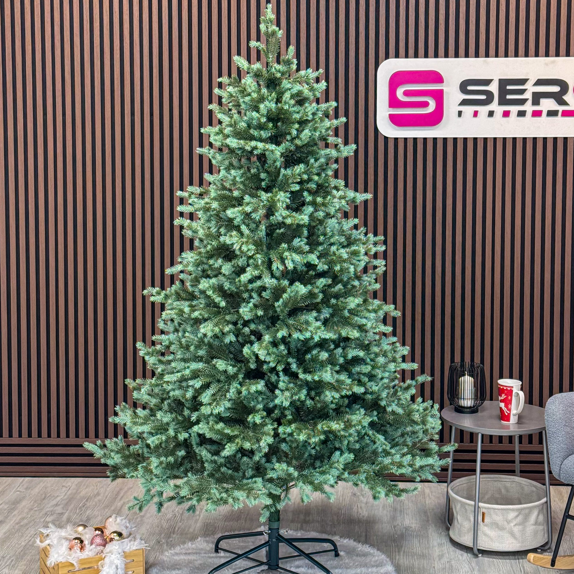 Brad artificial Sersimo, Scandinavia, verde cu varfuri argintii, integral 3D, 210 cm - Image 4