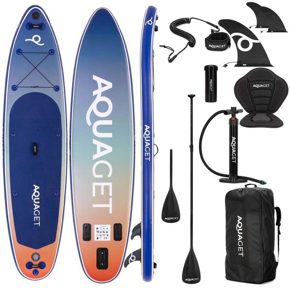 Felfújható Stand Up Paddle Board készlet 350x84x15 cm, pumpával, kajaküléssel, javítókészlettel, szállító hátizsákkal, 2 az 1-ben evezővel, max. 220 kg, kék