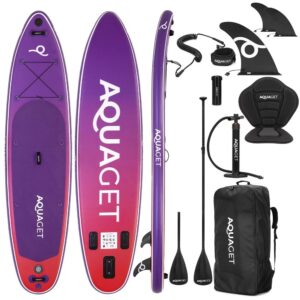 Felfújható Stand Up Paddle Board készlet 350x84x15 cm, pumpával, kajaküléssel, javítókészlettel, szállító hátizsákkal, 2 az 1-ben evezővel, max. 220 kg, lila/világoslila
