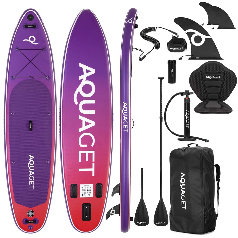 Felfújható Stand Up Paddle Board készlet 350x84x15 cm, pumpával, kajaküléssel, javítókészlettel, szállító hátizsákkal, 2 az 1-ben evezővel, max. 220 kg, lila/világoslila