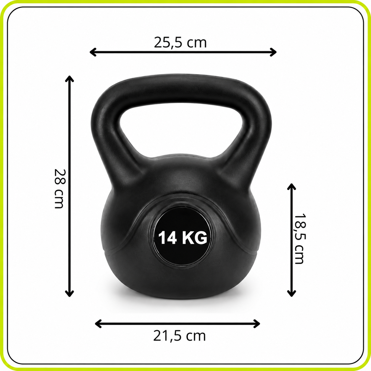 Kettlebell 14 kg, bitumen toltelekkel, strapabiro ABS bevonattal, 26x22x28 cm, fekete - Image 3