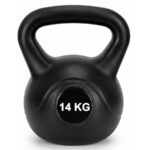 Kettlebell 14 kg, bitumen toltelekkel, strapabiro ABS bevonattal, 26x22x28 cm, fekete