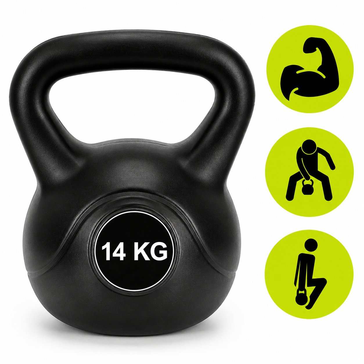 Kettlebell 14 kg, bitumen toltelekkel, strapabiro ABS bevonattal, 26x22x28 cm, fekete - Image 8