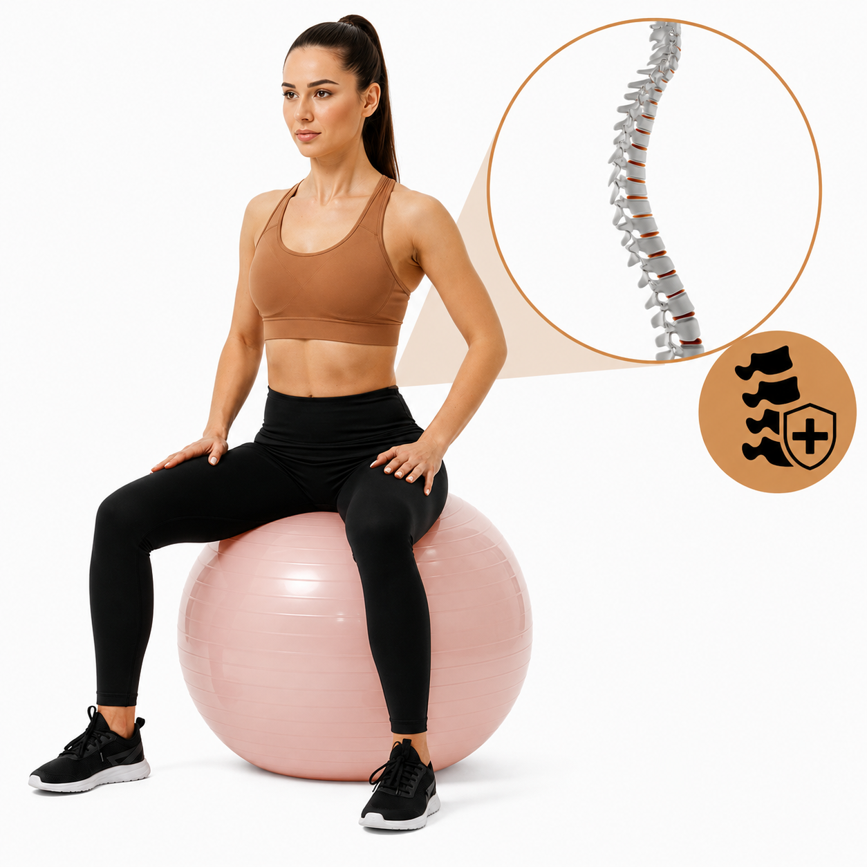 Fitneszlabda 65 cm, csuszasmentes, pumpaval, max. 150 kg, puderrozsaszin - Image 3