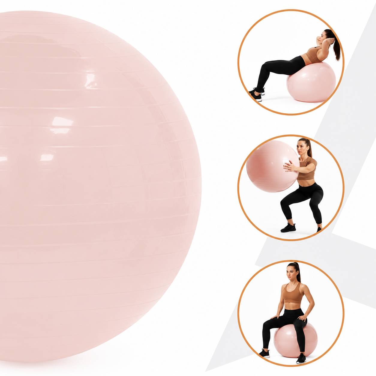 Fitneszlabda 65 cm, csuszasmentes, pumpaval, max. 150 kg, puderrozsaszin - Image 16