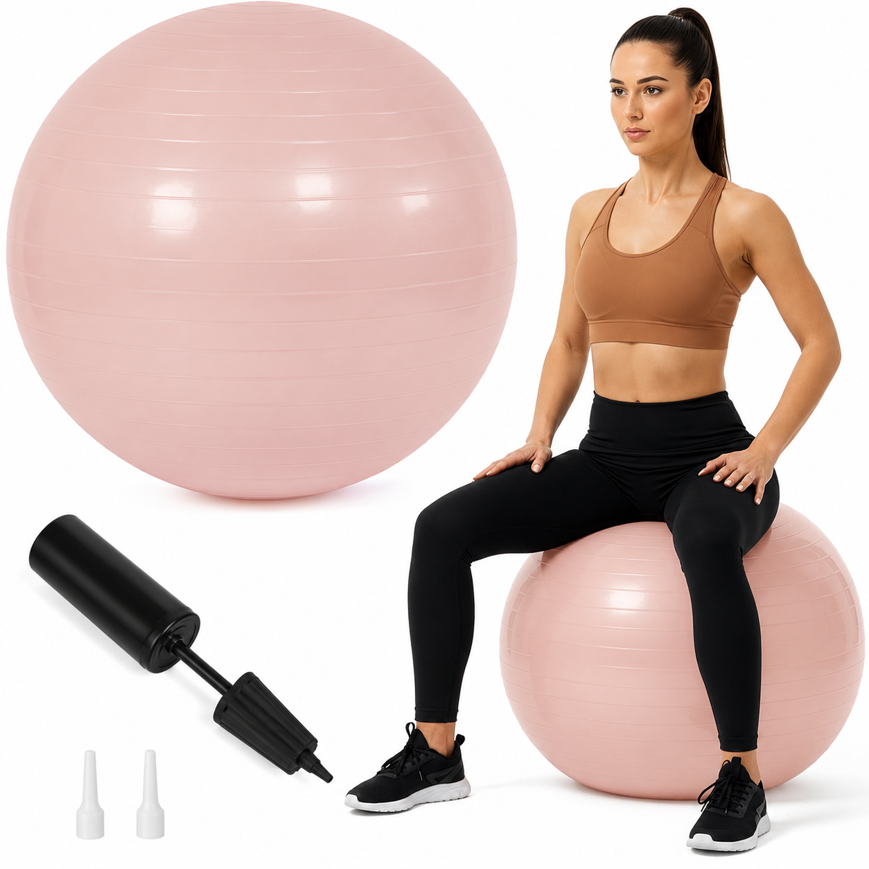 Fitneszlabda 65 cm, csuszasmentes, pumpaval, max. 150 kg, puderrozsaszin - Image 7
