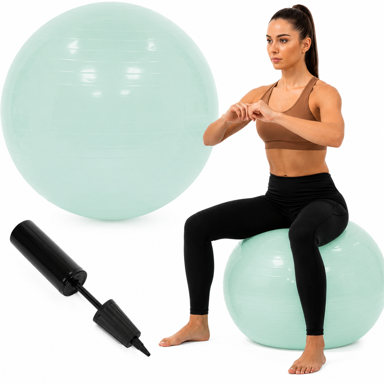 Fitneszlabda 65 cm, csuszasmentes, pumpaval, max. 150 kg, mentazold - Image 9