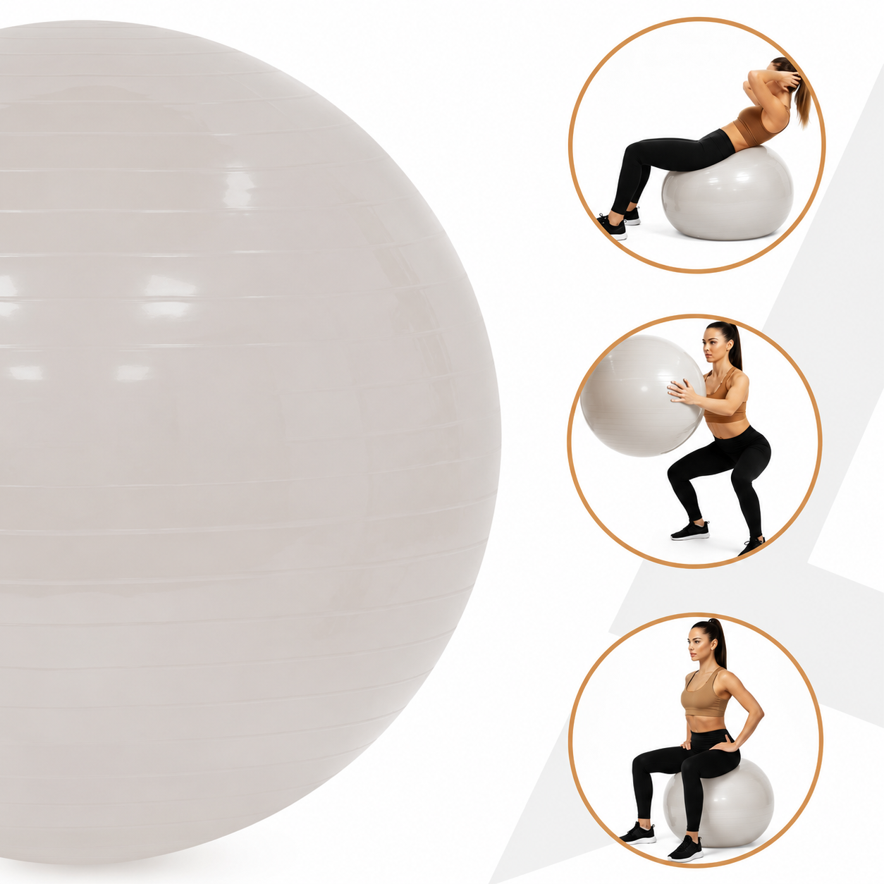 Fitneszlabda 65 cm, csuszasmentes, pumpaval, max. 150 kg, bezs - Image 3