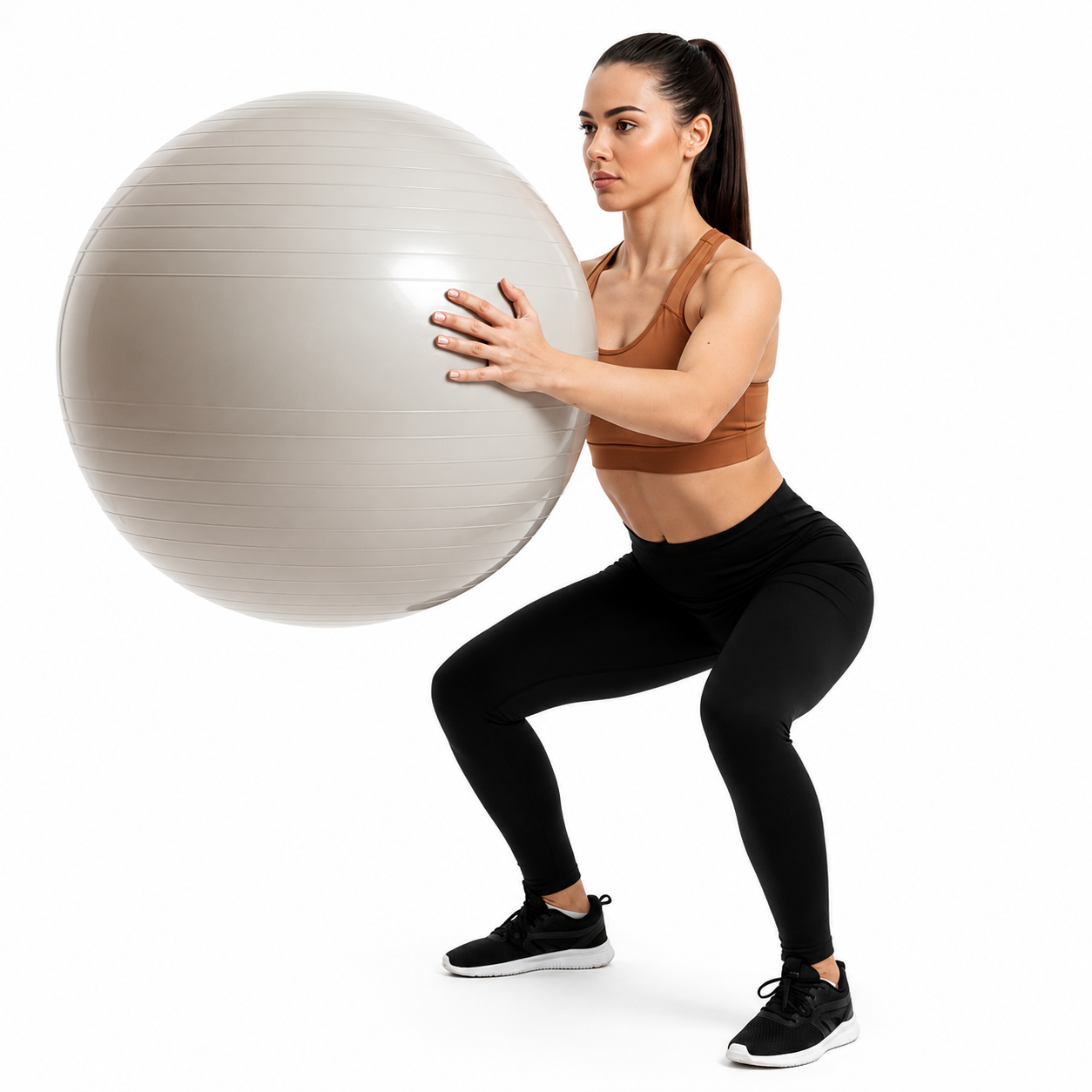 Fitneszlabda 65 cm, csuszasmentes, pumpaval, max. 150 kg, bezs - Image 6