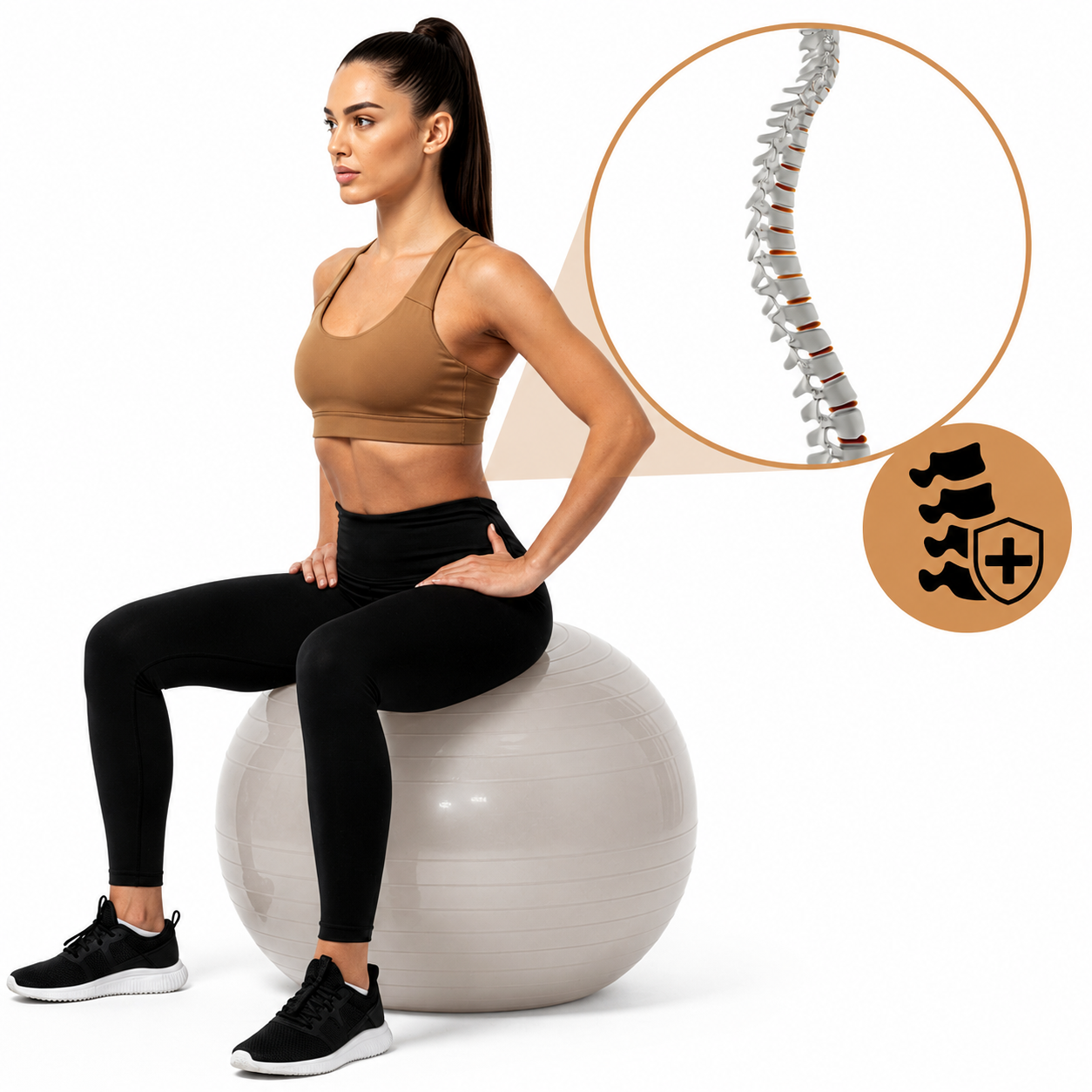 Fitneszlabda 65 cm, csuszasmentes, pumpaval, max. 150 kg, bezs - Image 12