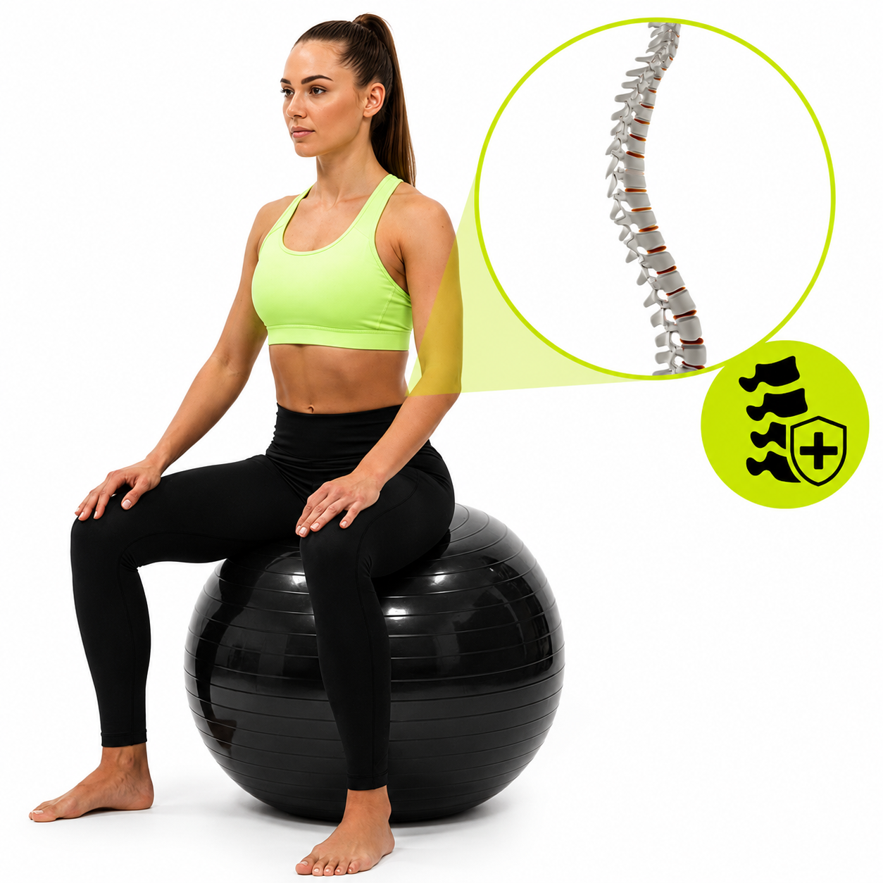 Fitneszlabda 75 cm, csuszasmentes, pumpaval, max. 150 kg, fekete - Image 9