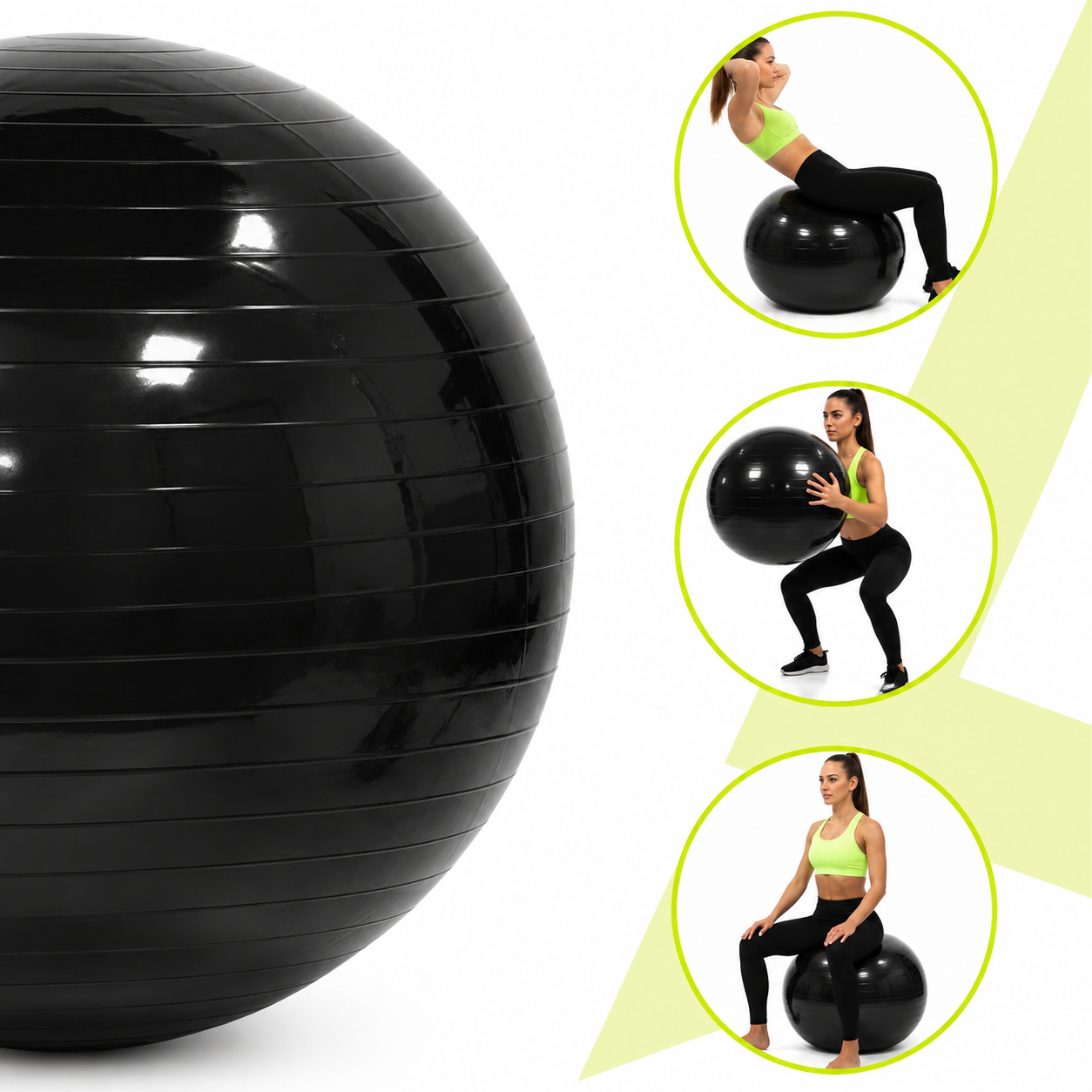 Fitneszlabda 75 cm, csuszasmentes, pumpaval, max. 150 kg, fekete - Image 11