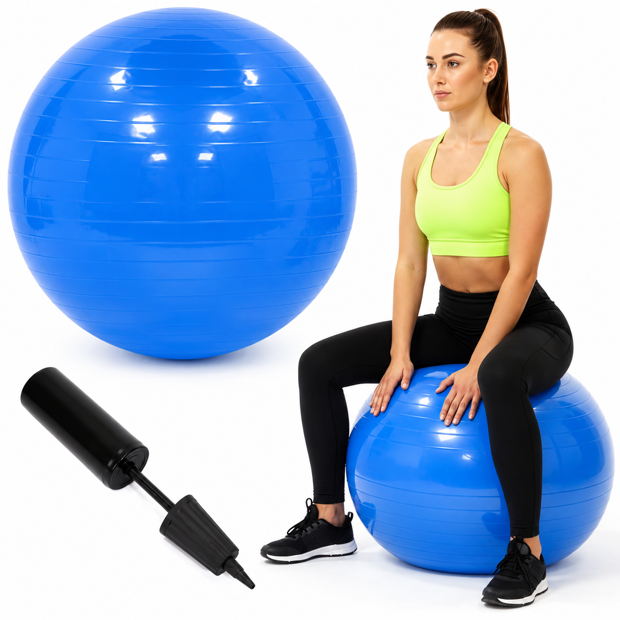 Fitneszlabda 75 cm, csuszasmentes, pumpaval, max. 150 kg, kek - Image 6