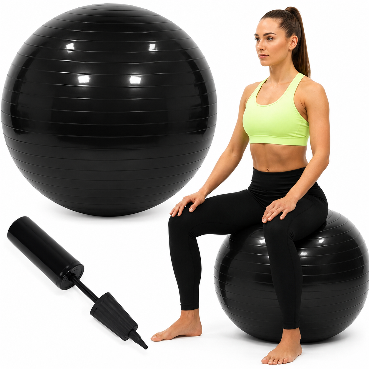 Fitneszlabda 85 cm, csuszasmentes, pumpaval, max. 150 kg, fekete - Image 10