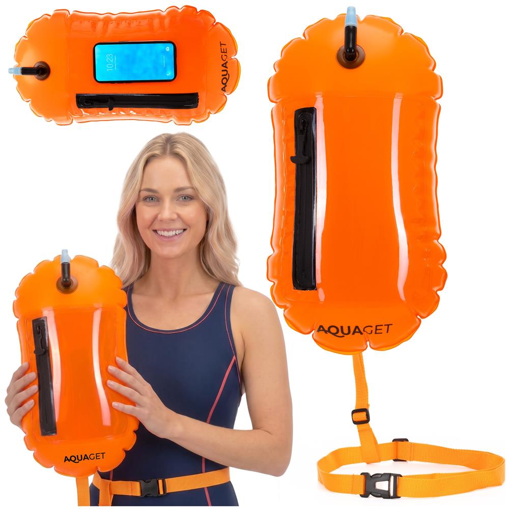 2 az 1-ben úszótáska száraz tárolórekesszel, felfújható biztonsági úszóbója, átlátszó telefontartó ablakkal, 20 l, 42x22x15 cm, fluoreszkáló narancssárga - Image 2