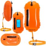2 az 1-ben úszótáska száraz tárolórekesszel, felfújható biztonsági úszóbója, átlátszó telefontartó ablakkal, 20 l, 42x22x15 cm, fluoreszkáló narancssárga
