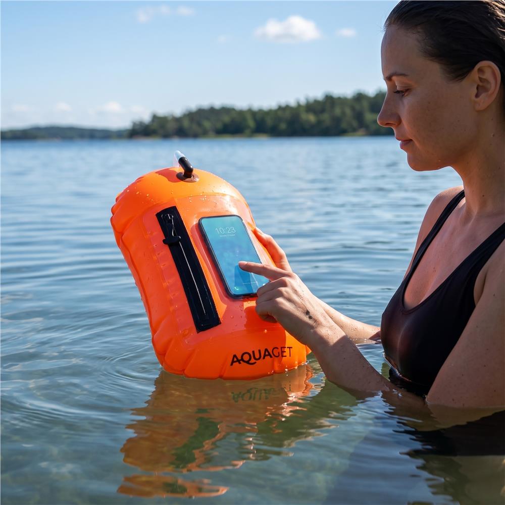 2 az 1-ben úszótáska száraz tárolórekesszel, felfújható biztonsági úszóbója, átlátszó telefontartó ablakkal, 20 l, 42x22x15 cm, fluoreszkáló narancssárga - Image 3