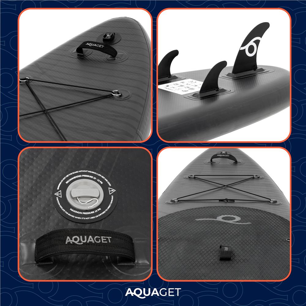 Felfújható Stand Up Paddle Board készlet 350x81x15 cm, pumpával, javítókészlettel, szállító hátizsákkal, evezővel, max. 150 kg, fekete - Image 30