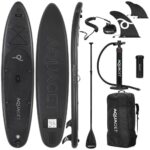 Felfújható Stand Up Paddle Board készlet 350x81x15 cm, pumpával, javítókészlettel, szállító hátizsákkal, evezővel, max. 150 kg, fekete